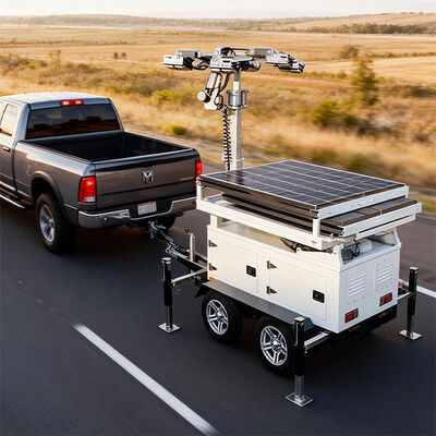 Przyczepa zabezpieczająca CCTV z panelem słonecznym o mocy 8*300W IP66 Wodaodporna obudowa do prac budowlanych